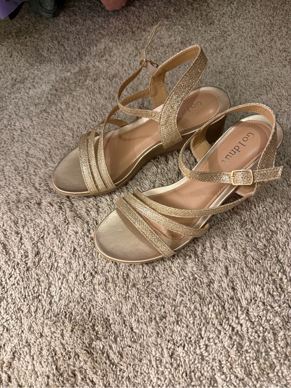 Gold Strappy Wedge Sandals with Ankle Strap — Coconuts by Matisse
